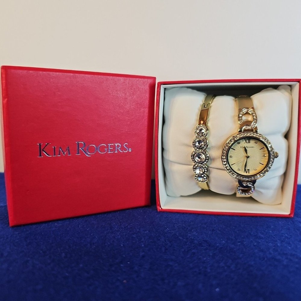 Kim Rogers Sm Women Rhinestone Watch Bracelet KRB8130GD Gold Toned Battery Glam